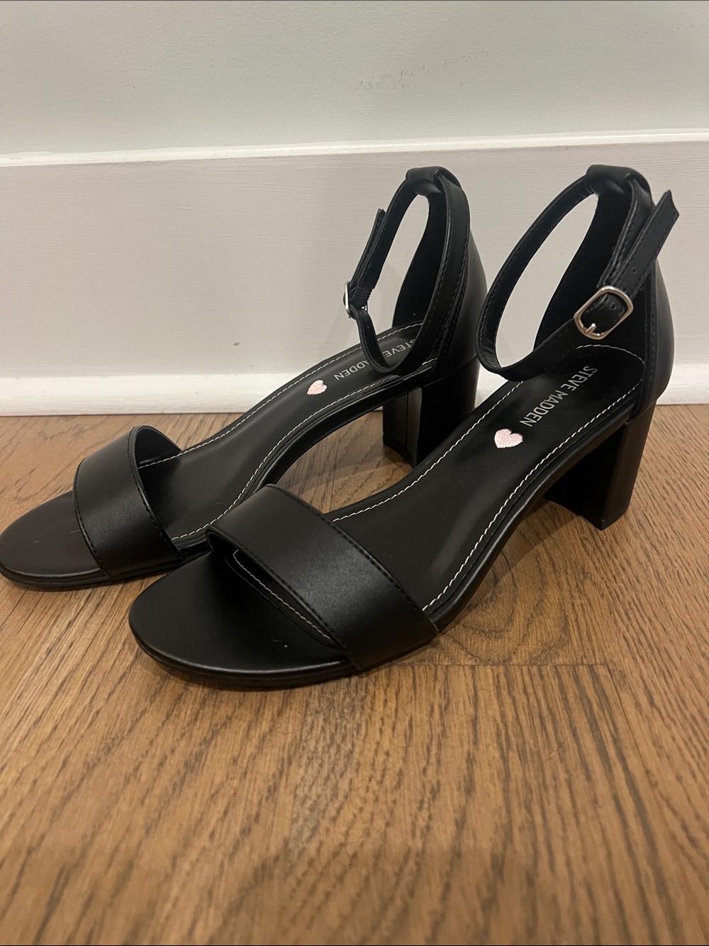 Steve Madden Black Block Heel Ankle-Strap Sandals